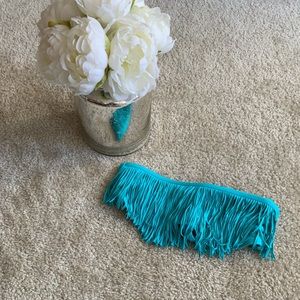 L*space Blue Strapless Fringe Bikini Top